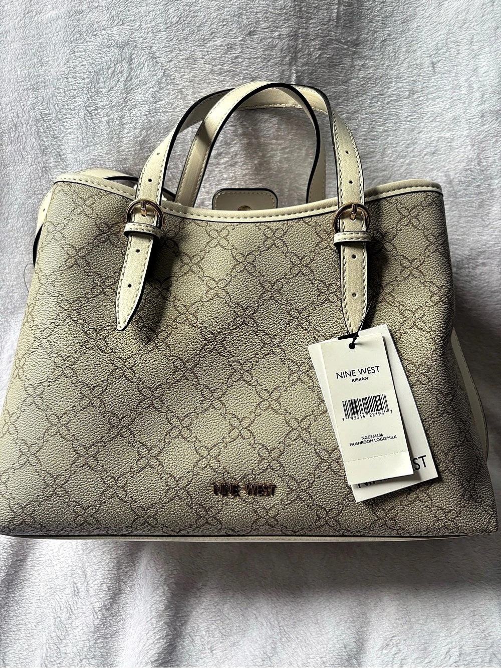 Nine West Kieran Satchel Geometric Tote Cream & Brown NWT